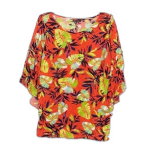 Chic Soul Hannah Tropical Floral Bell Sleeve Top Like New 1X 22D